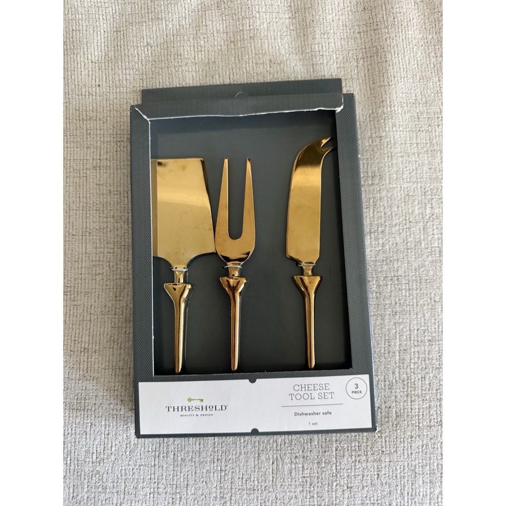 Threshold Three Halloween Bone Shaped Piece Gold Toned Cheese Tool Set Spooky